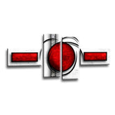LR Red Abstract Wall Art Picture – Black & White Modern Framed 4 Panel Split Canvas Print | Ready to Hang | Modern Wall Art for Living Room, Bedroom & Office