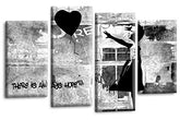 LR Banksy Heart Art Print Black Grey Balloon Girl Framed Canvas Split Wall Picture Ready to Hang