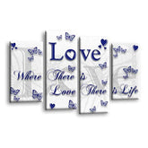 LR Love Quote Wall Art Picture – Grey, Blue & White Framed 4 Panel Split Canvas Print | Ready to Hang | Modern Wall Art for Living Room, Bedroom & Office