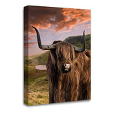 LR Large Highland Cattle Stag Wall Art Picture Framed Canvas Print | Ready to Hang | Modern Wall Art for Living Room, Bedroom & Office