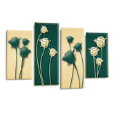 LR Floral Rose Wall Art Picture – Green & Cream Framed 4 Panel Split Canvas Print | Ready to Hang | Modern Wall Art for Living Room, Bedroom & Office