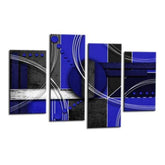 LR Abstract Wall Art Picture – Grey, Blue & White Modern Framed 4 Panel Split Canvas Print | Ready to Hang | Modern Wall Art for Living Room, Bedroom & Office