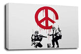 LR Banksy Soldier Art Print Grey White CND Graffiti Framed Canvas Wall Picture Ready to Hang