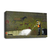 LR Framed Banksy Wall Art Picture – Grey, Black & White Graffiti Art Framed Canvas Print | Ready to Hang | Modern Wall Art for Living Room, Bedroom & Office