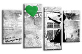 LR Banksy Heart Art Print Green Grey Balloon Girl Framed Canvas Split Wall Picture Ready to Hang