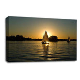 LR Sunset Beach Wall Art Picture Sailing Boat Lake Seascape Framed Canvas Print Ready to Hang LH