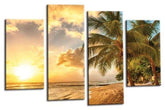 LR Sunset Beach Wall Art Picture Seascape Palm Trees Island Framed Split Canvas Print