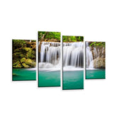 LR Waterfall Wall Art Picture – Teal, Black & White Forest Framed 4 Panel Split Canvas Print | Ready to Hang | Modern Wall Art for Living Room, Bedroom & Office