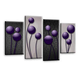 LR Purple Floral Rose Wall Art Picture – Grey Framed 4 Panel Split Canvas Print | Ready to Hang | Modern Wall Art for Living Room, Bedroom & Office