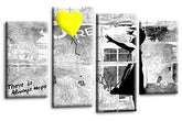 LR Banksy Heart Art Print Yellow Grey Balloon Girl Framed Canvas Split Wall Picture Ready to Hang