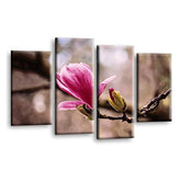 LR Floral Rose Wall Art Picture – Grey & Pink Framed 4 Panel Split Canvas Print | Ready to Hang | Modern Wall Art for Living Room, Bedroom & Office