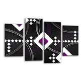 LR Abstract Wall Art Picture – Purple, Black & White Modern Framed 4 Panel Split Canvas Print | Ready to Hang | Modern Wall Art for Living Room, Bedroom & Office