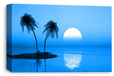 LR Sunset Beach Wall Art Print Blue Palm Trees Tropical Island Framed Canvas Picture Ready to Hang