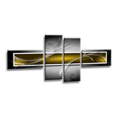 LR Yellow Grey Abstract Wall Art Picture – Black Modern Framed 4 Panel Split Canvas Print | Ready to Hang | Modern Wall Art for Living Room, Bedroom & Office