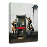 LR Framed Banksy Spies Wall Art Picture – Grey & White Graffiti Art Framed Canvas Print | Ready to Hang | Modern Wall Art for Living Room, Bedroom & Office