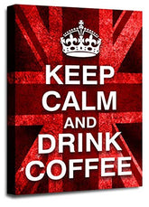 LR Keep Calm Wall Art Canvas Picture Drink Coffee Red White Union Jack Home Framed Panel Print Ready to Hang