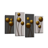LR Gold Floral Rose Wall Art Picture – Grey Framed 4 Panel Split Canvas Print | Ready to Hang | Modern Wall Art for Living Room, Bedroom & Office
