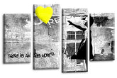 LR Banksy Wall Art Print Yellow Grey Balloon Girl Heart Framed Canvas Split Panel Picture Ready to Hang
