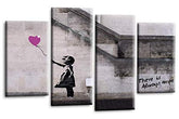 LR Banksy Heart Art Print Purple Grey Balloon Girl Framed Canvas Split Wall Picture Ready to Hang