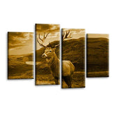 LR Large Highland Stag Wall Art Picture Framed 4 Panel Split Canvas Print | Ready to Hang | Modern Wall Art for Living Room, Bedroom & Office