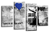 LR Banksy Heart Art Print Blue Grey Balloon Girl Framed Canvas Split Wall Picture Ready to Hang