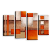 LR Orange Abstract Wall Art Picture – Cream & Modern Framed 4 Panel Split Canvas Print | Ready to Hang | Modern Wall Art for Living Room, Bedroom & Office