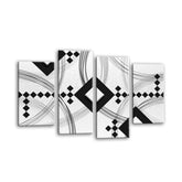 LR Large Abstract Wall Art Picture – Black & White Modern Framed 4 Panel Split Canvas Print | Ready to Hang | Modern Wall Art for Living Room, Bedroom & Office