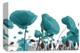 LR Floral Poppy Rose Wall Art Picture Teal White Landscape Flower Picture Framed Print Ready to Hang
