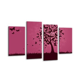 LR Floral Abstract Wall Art Picture – Purple & Grey Butterfly Framed 4 Panel Split Canvas Print | Ready to Hang | Modern Wall Art for Living Room, Bedroom & Office