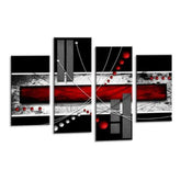 LR Abstract Squares Wall Art Picture – Red, Black & White Modern Framed 4 Panel Split Canvas Print | Ready to Hang | Modern Wall Art for Living Room, Bedroom & Office