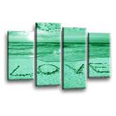 LR Love Beach Wall Art Picture – Grey & Green Sunset Seascape Framed 4 Panel Split Canvas Print | Ready to Hang | Modern Wall Art for Living Room, Bedroom & Office