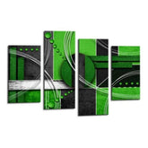 LR Abstract Wall Art Picture – Grey, Green & White Modern Framed 4 Panel Split Canvas Print | Ready to Hang | Modern Wall Art for Living Room, Bedroom & Office