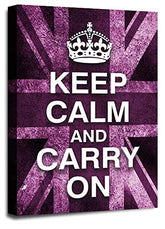LR Keep Calm Canvas Art Picture Carry On Purple Grey Union Jack Home Wall Canvas Panel Print