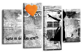LR Banksy Wall Art Print Orange Grey Balloon Girl Heart Framed Canvas Split Wall Picture Ready to Hang