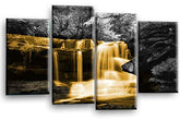 LR Waterfall Orange Wall Art Picture Forrest Landscape Grey Framed Split Canvas Print Ready to Hang