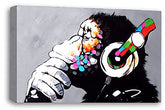 LR Banksy DJ Monkey Art Print Graffiti Canvas Picture Framed Ready to Hang