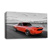 LR Ford Mustang Wall Art Picture – Red Sports Car Framed Canvas Print | Ready to Hang | Modern Wall Art for Living Room, Bedroom & Office