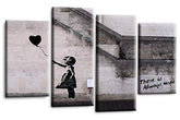 LR Banksy Heart Art Print Black Grey Balloon Girl Framed Canvas Split Wall Picture Ready to Hang