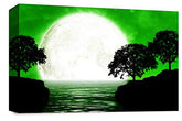 LR Abstract Landscape Wall Art Picture Green Black White Big Moon Seascape Framed Canvas Print