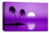 LR Sunset Beach Wall Art Print Purple Palm Trees Tropical Island Framed Canvas Picture Ready to Hang