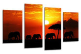 LR Elephant Sunset Wall Art Picture Orange Grey Animal Africa Framed Split Canvas Print Ready to Hang RH