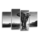 LR Elephants Animal Wall Art Picture – Grey & Black African Elephant Framed 4 Panel Split Canvas Print | Ready to Hang | Modern Wall Art for Living Room, Bedroom & Office