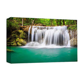 LR Teal Green Waterfall Wall Art Picture – Grey & Forest Framed Canvas Print | Ready to Hang | Modern Wall Art for Living Room, Bedroom & Office