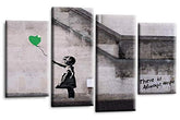 LR Banksy Heart Art Print Green Grey Balloon Girl Framed Canvas Split Wall Picture Ready to Hang