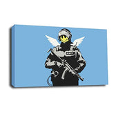 LR Banksy Copper Wall Art Picture – Grey & White Graffiti Art Framed Canvas Print | Ready to Hang | Modern Wall Art for Living Room, Bedroom & Office