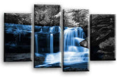 LR Blue Waterfall Wall Art Picture Forrest Landscape Black White Framed Split Canvas Panel Print