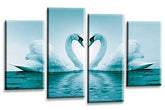 LR Love Swans Wall Art Picture Teal White Heart Home Framed Split Panel Canvas Print