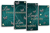 LR Love Laugh Quote Wall Art Picture Teal Cream Live Heart Framed Canvas Split Panel Print