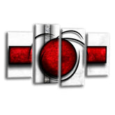 LR Abstract Wall Art Picture – Red & White Modern Framed 4 Panel Split Canvas Print | Ready to Hang | Modern Wall Art for Living Room, Bedroom & Office