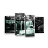 LR Waterfall Wall Art Picture – Grey, White & Duck Egg Forest Framed 4 Panel Split Canvas Print | Ready to Hang | Modern Wall Art for Living Room, Bedroom & Office